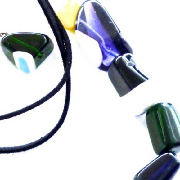 Primary Colors Art Glass Artisan chunk glass bead necklace Adjustable size - Picture 5 of 9